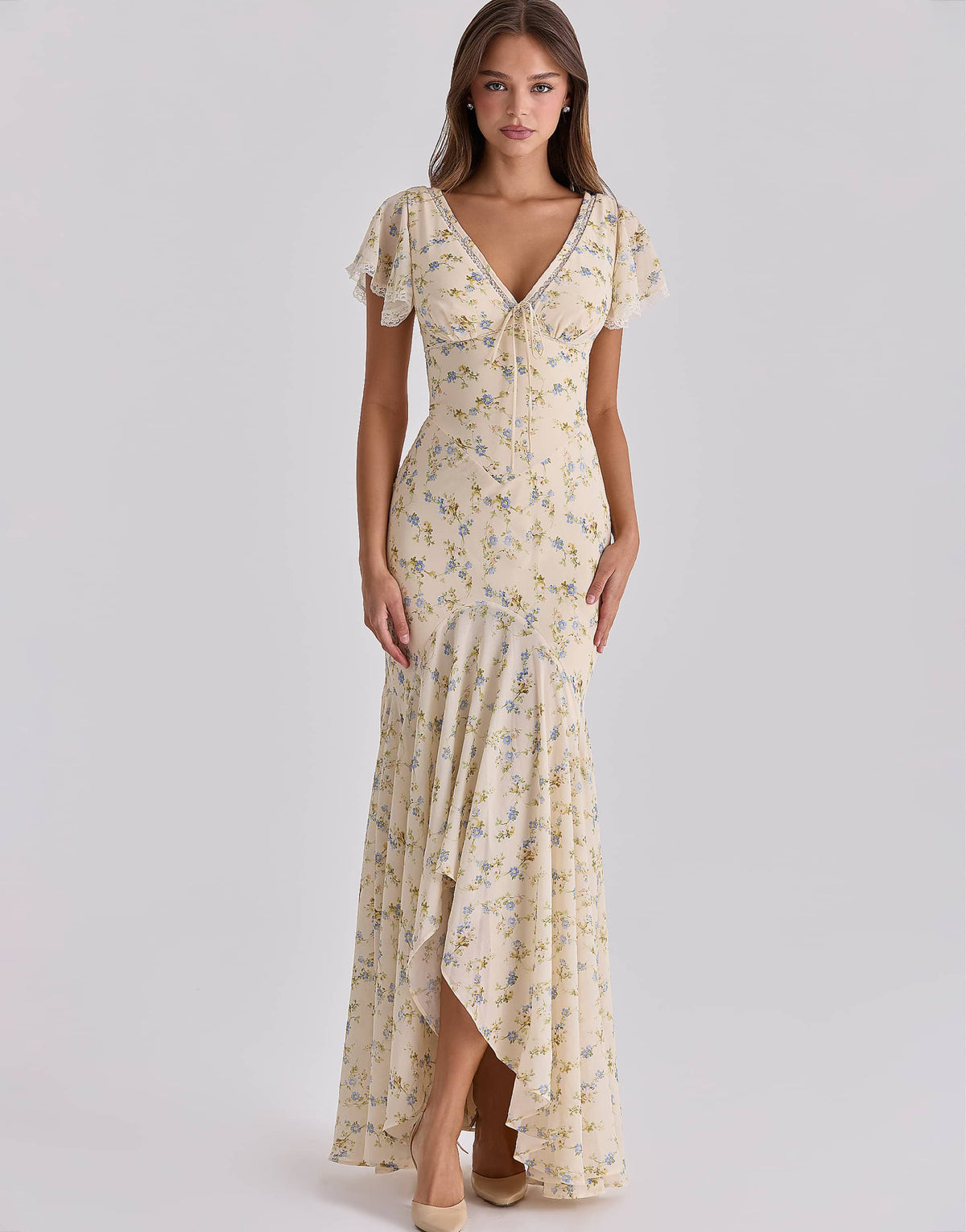 Primrose Maxi Dress Ivory Rose Print