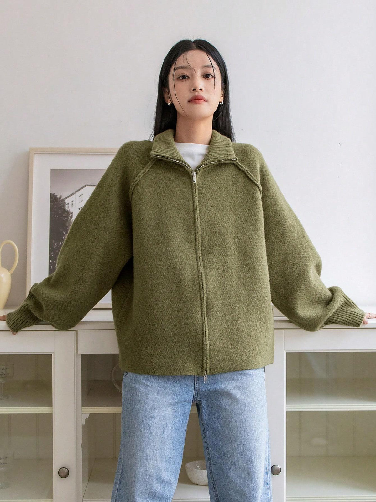 Brielle Zip Sweater Green