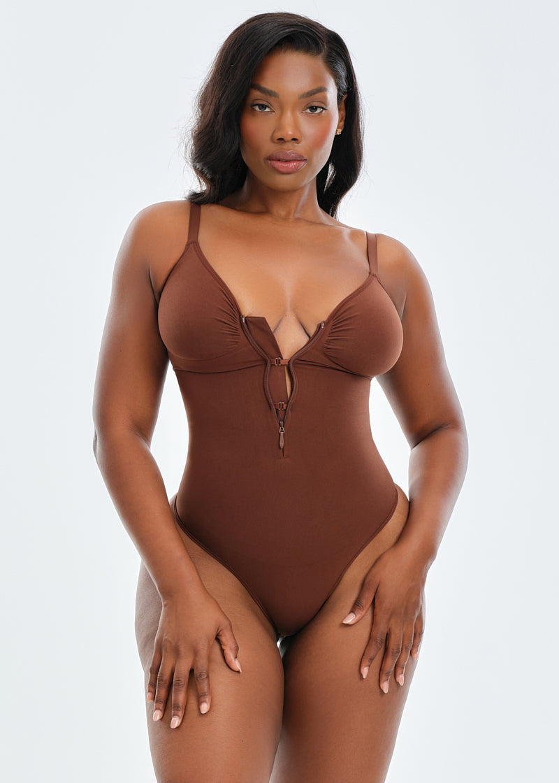 SmoothingSeamless Front Zip Bodysuit Thong