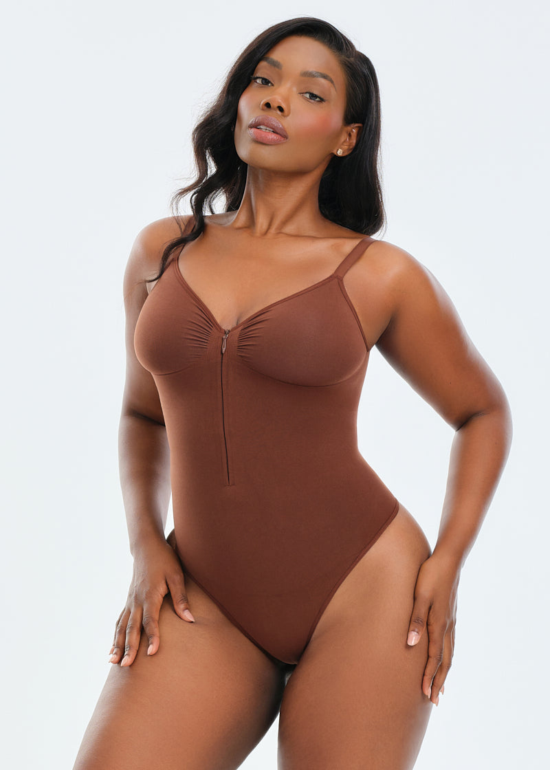 SmoothingSeamless Front Zip Bodysuit Thong