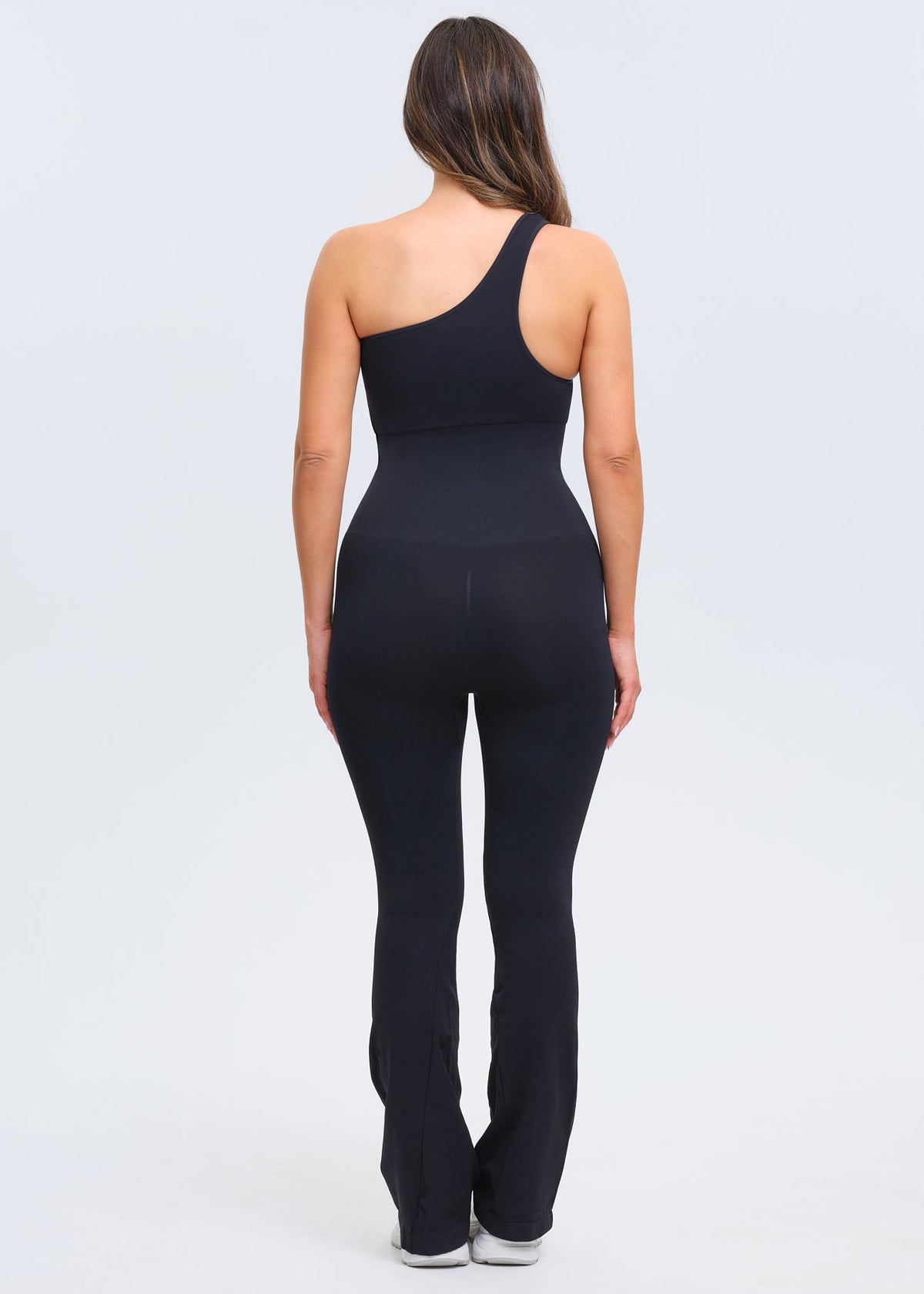 SnatchedKnit One-Shoulder Flare Jumpsuit