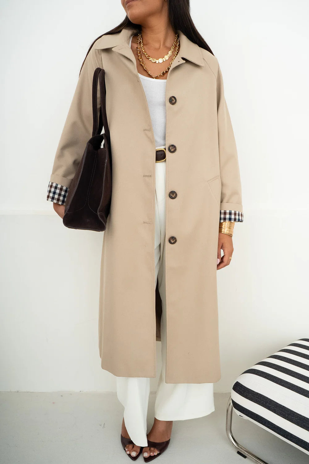 Odalronne Check Collar Trench Coat