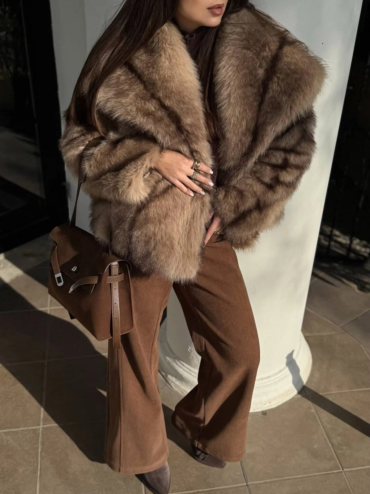 Katya Fur Coat Khaki