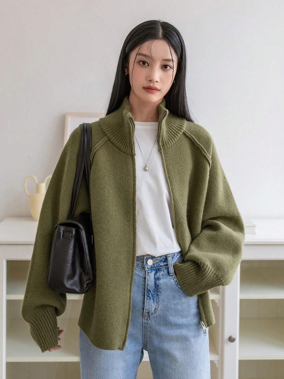 Brielle Zip Sweater Green