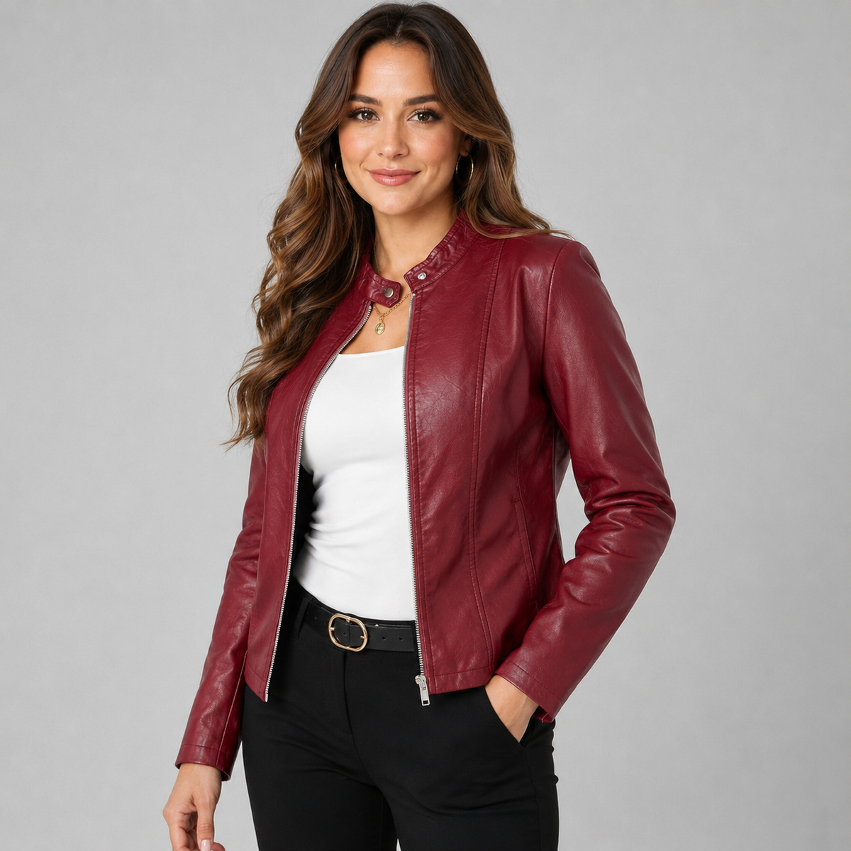 Raya Biker Jacket Burgundy