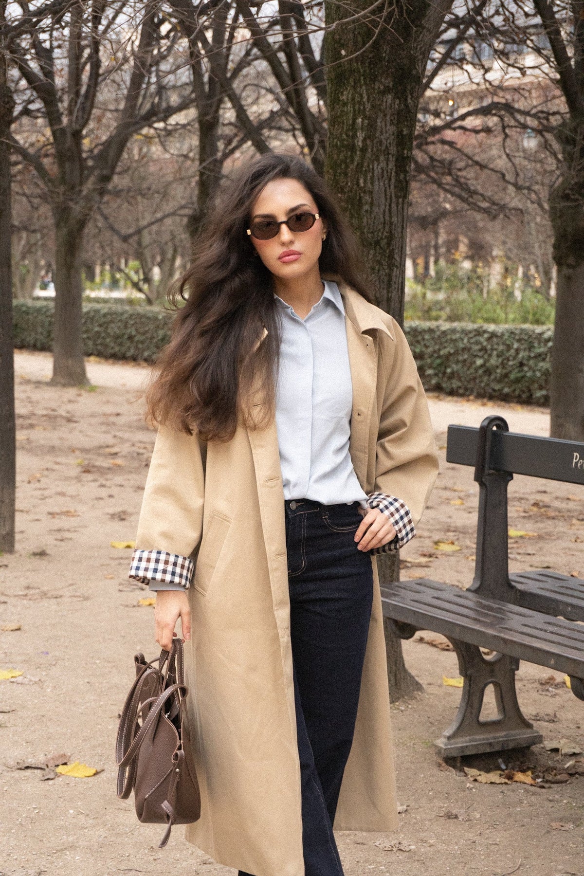 Odalronne Check Collar Trench Coat
